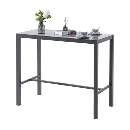 OC Orange Casual 47" Rectangular Aluminum Patio Bar Table with Tempered Glass, Black