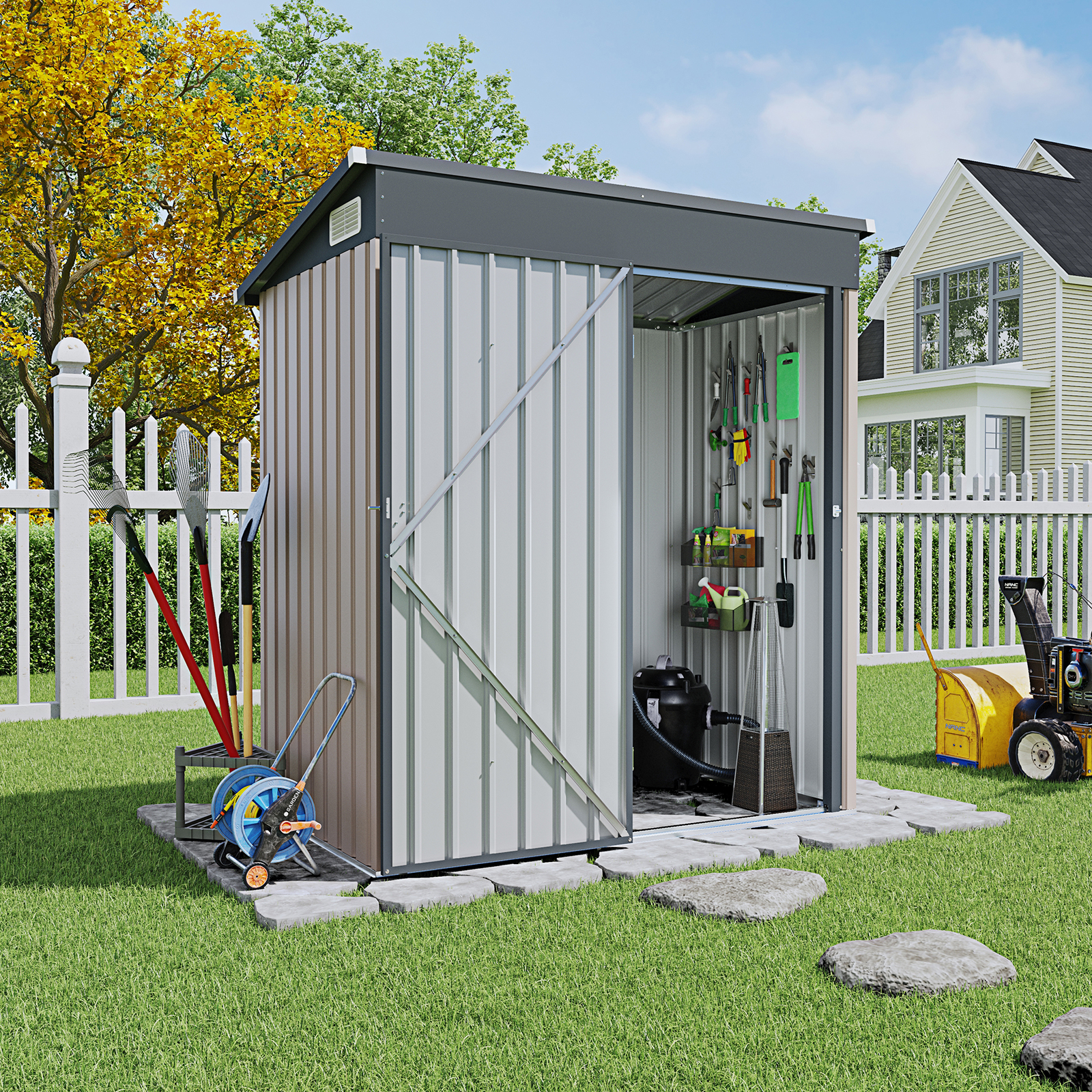 OC Orange-Casual 5' x 3' FT Outdoor Storage Shed, Metal Garden Tool Shed with Lockable Door, Outside Sheds & Storage Galvanized Steel, Brown - image 1 of 10