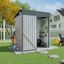 OC Orange-Casual 5' x 3' FT Outdoor Storage Shed, Metal Garden Tool Shed with Lockable Door, Outside Sheds & Storage Galvanized Steel, Brown