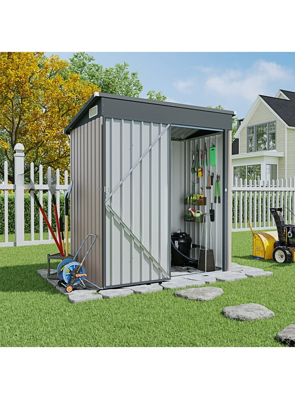 OC Orange-Casual 5' x 3' FT Outdoor Storage Shed, Metal Garden Tool Shed with Lockable Door, Outside Sheds & Storage Galvanized Steel, Brown