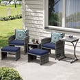 thumbnail image 1 of JOIVI 6 Piece Patio Furniture Conversation Set, with Ottoman, Outdoor Grey Wicker Chair and Table Set, Navy Blue, 1 of 7