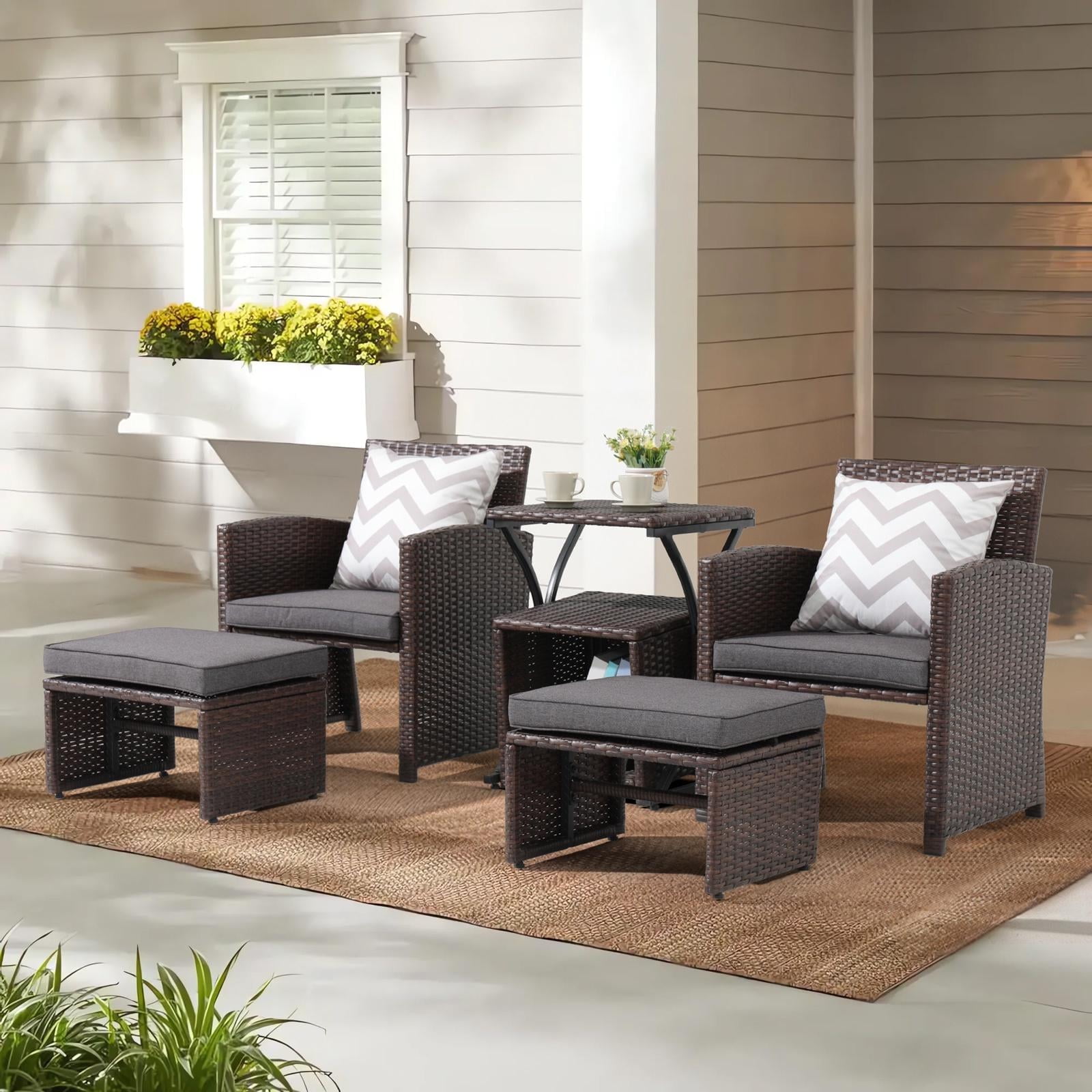 OC Orange Casual 6 Piece Patio Wicker Furniture Set All Weather Rattan Chair Set with Space Saving Ottoman Coffee Table Navy Blue
