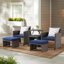 OC Orange-Casual 6-Piece Patio Wicker Furniture Set, All Weather Rattan Chair Set, with Space Saving Ottoman & Coffee Table, Navy Blue
