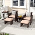 thumbnail image 1 of JOIVI 6 Piece Patio Wicker Furniture Set, Rattan Outdoor Chairs, with Beige Cushioned Ottoman, Resin Nesting Table, Modern Design, Beige & Brown, 1 of 10