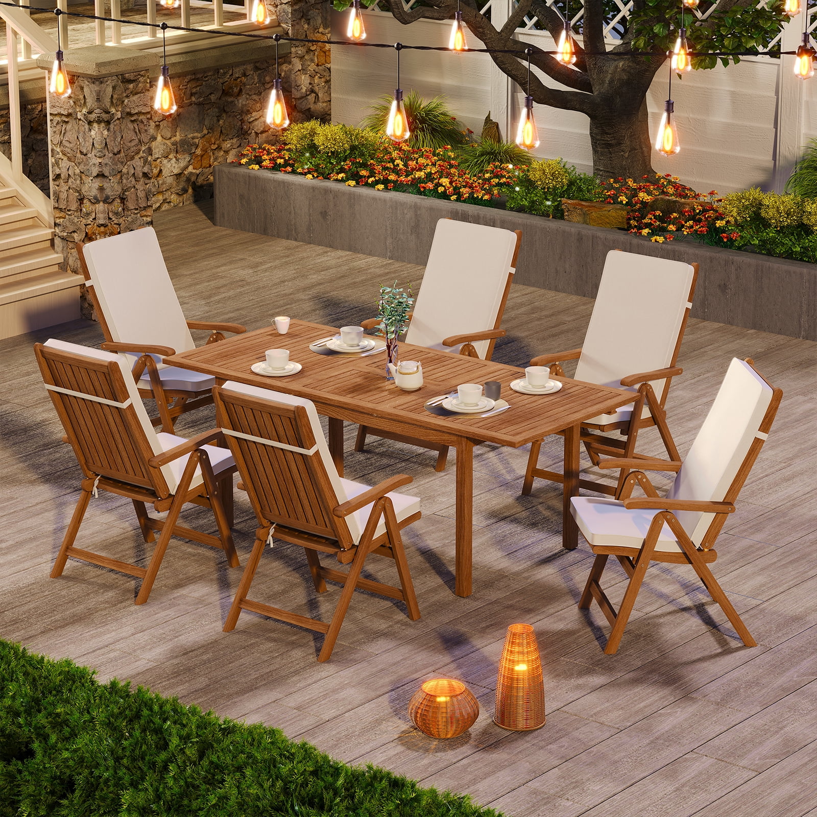 OC Orange-Casual Modern Wooden Piece Patio Dining Set