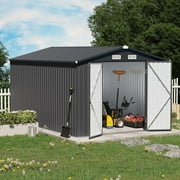 OC Orange-Casual 8' x 12' FT Outdoor Storage Shed, Metal Garden Tool Shed with Lockable Door, Outside Sheds & Storage Galvanized Steel for Lawn Garden Courtyard Balcony, Black