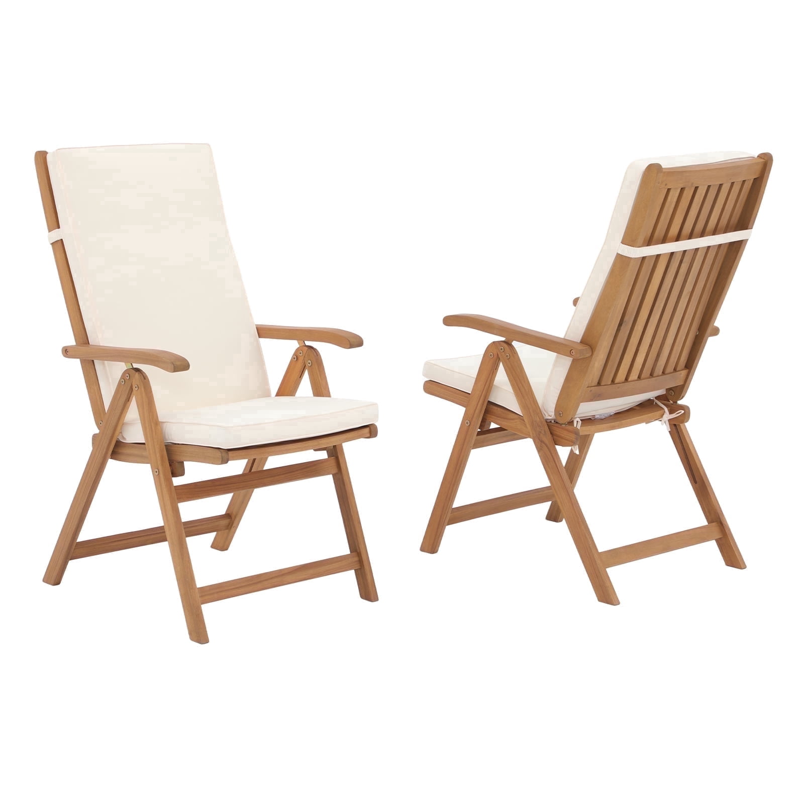 JOIVI Folding Patio Dining Chair Set of 2, Outdoor Acacia Wooden Reclining Chair w/Armrest & Removeable Cushion, FSC Certified Wood, for Porch, Backyard, Garden, Indoor, No Assembly