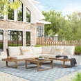 thumbnail image 1 of JOIVI Outdoor 4-Piece Acacia Wood Furniture Set, All-Weather Patio Sectional Sofa Set, Rope Lounge Couch with Wood Table, Cream White Cushion, 1 of 7