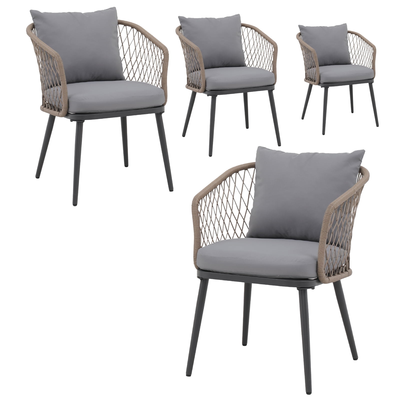 OC Orange-Casual Outdoor Dining Chair, All-Weather Wicker patio Dining Chair, Rattan Armchair Seating with Cushion, Set of 4, Beige Wicker