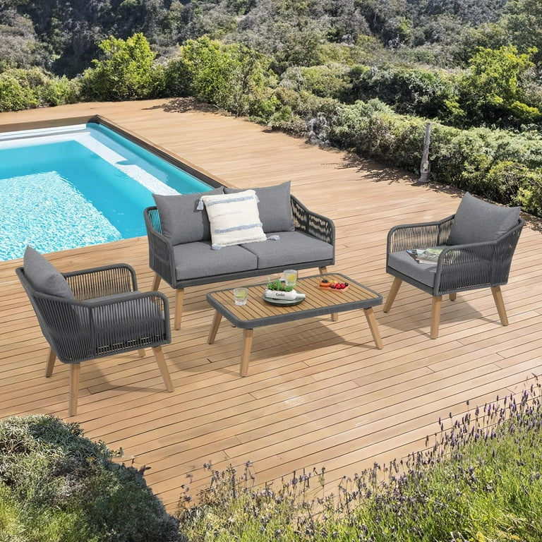 OC Orange-Casual Acacia Wood Outdoor Patio Dining Set with Coffee