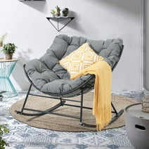 OC Orange-Casual Outdoor Rocking Chair, Indoor Comfy Reading Chairs Set with Oversized Cushion, Patio Rocker Egg Recliner Chair, Grey