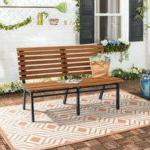 OC Orange-Casual Patio Bench, Wood Outdoor Porch Furniture, Acacia Wood & Steel Bench, for Garden, Lawn, Park, Deck