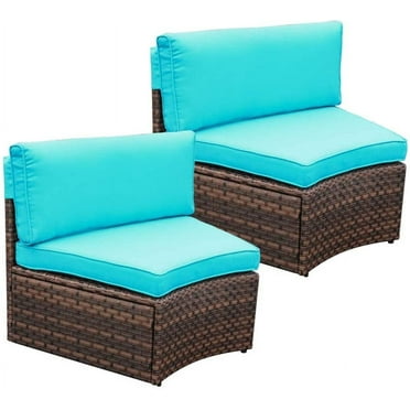 OC Orange-Casual Patio Outdoor Furniture Sofa Seating Wicker Chair with Turquoise Cushions Set of 2