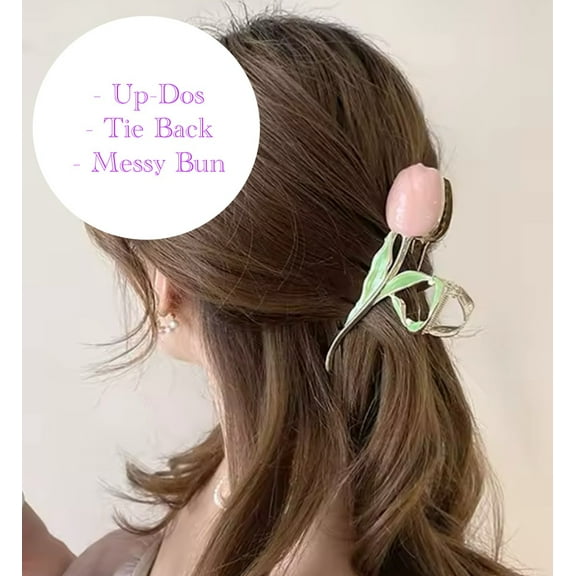 OC  Hair Claw, Hair Holder for PonyTails - Messy Bun & All Hair Up DOs, Pink, 1ct Tulip Metal Hair Claw