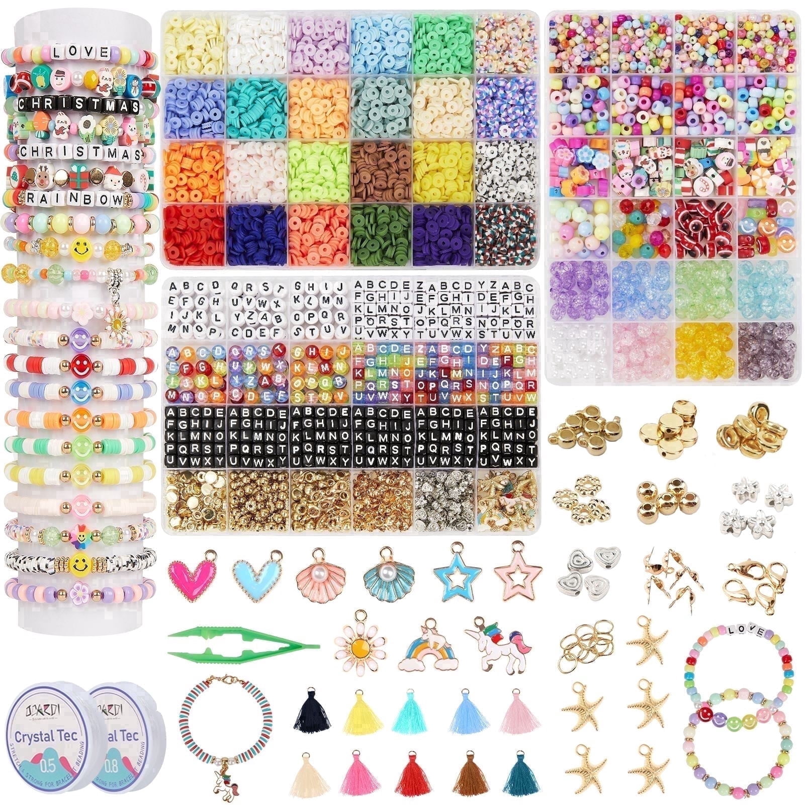 OCARDI Friendship Bracelet Making Kit,Clay Beads&Glass Seed Beads with Charms Pendant for Fun,Boys and Girls,Child,Age 6+