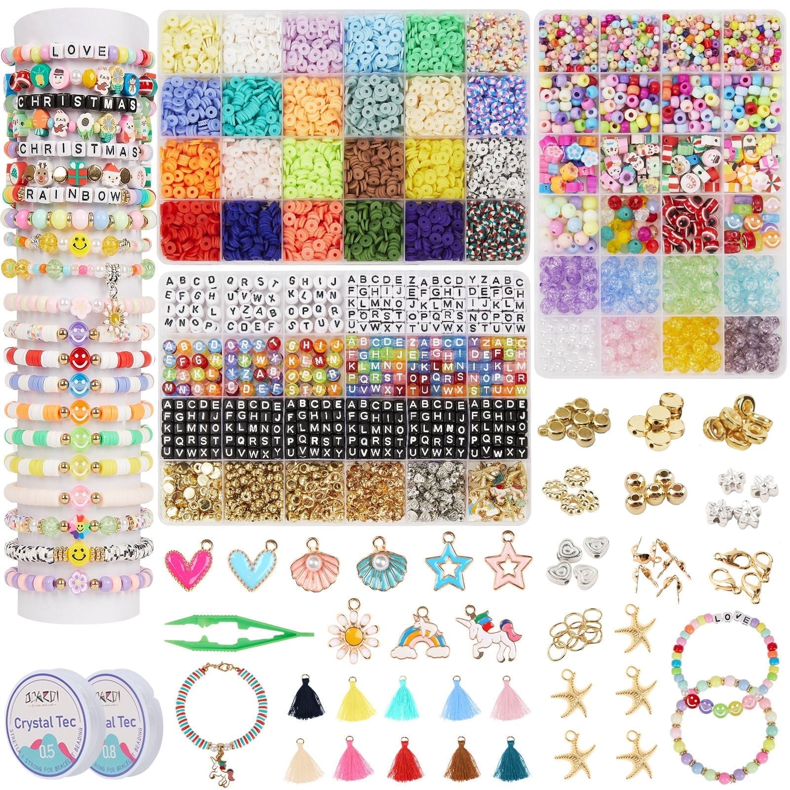 OCARDI Friendship Bracelet Making Kit,Clay Beads&Glass Seed Beads with Charms Pendant for Fun,Gifts for Girl Toys