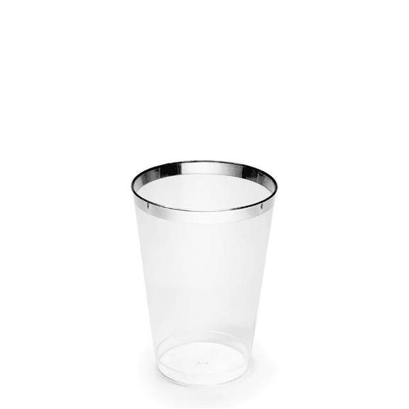 " OCCASIONS " 100 Pieces Wedding Party Disposable Plastic Tumblers Cups (10 Oz, Clear & Silver Rimmed Tumbler)