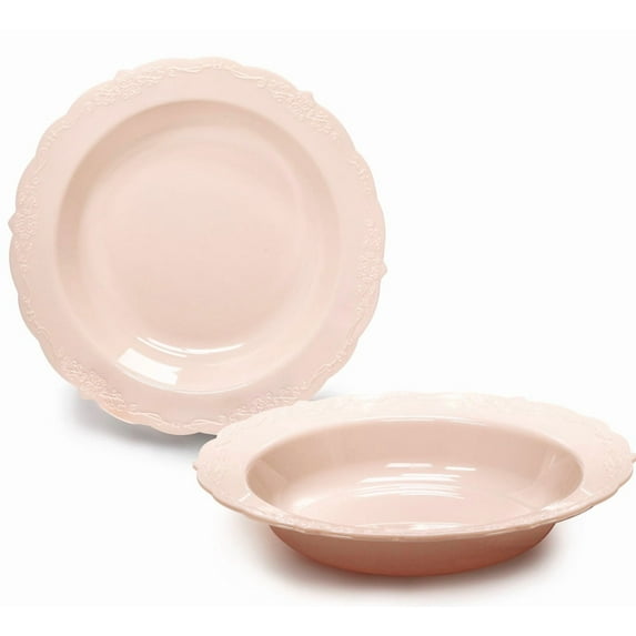 " OCCASIONS " 120 Pieces Bowls Pack, Disposable Wedding Party Plastic Bowls (12 oz Soup Bowl, Verona Plain Blush)