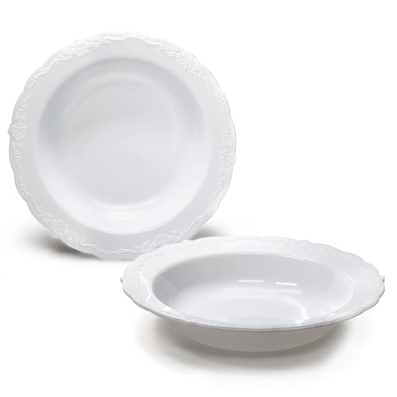 " OCCASIONS " 120 Pieces Bowls Pack, Disposable Wedding Party Plastic Bowls (12 oz Soup Bowl, Verona Plain White)
