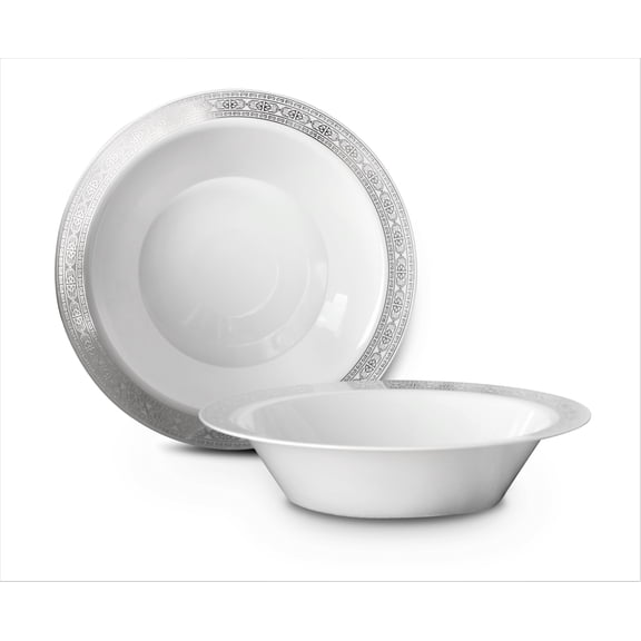 " OCCASIONS " 120 Pieces Pack, Heavyweight Disposable Wedding Party Plastic Bowls (14oz Soup Bowl, Palace White & Silver)