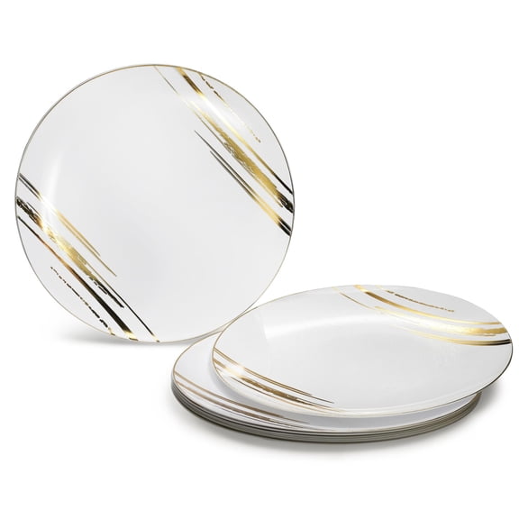" OCCASIONS " 120 Pieces Pack, Heavyweight Disposable Wedding Party Plastic Plates (10.5'' Dinner Plate, Dali, White & Gold)