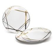 OCCASIONS 120 Pieces Pack, Heavyweight Disposable Wedding Party Plastic Plates 10.5 Dinner Plate, Monet, White & Gold