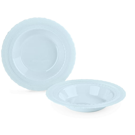 " OCCASIONS " 120 Pieces Plates Pack, Extra Heavyweight Disposable Vintage Wedding Party Plastic Bowls (14 oz Soup Bowl, Chateau in Blue)