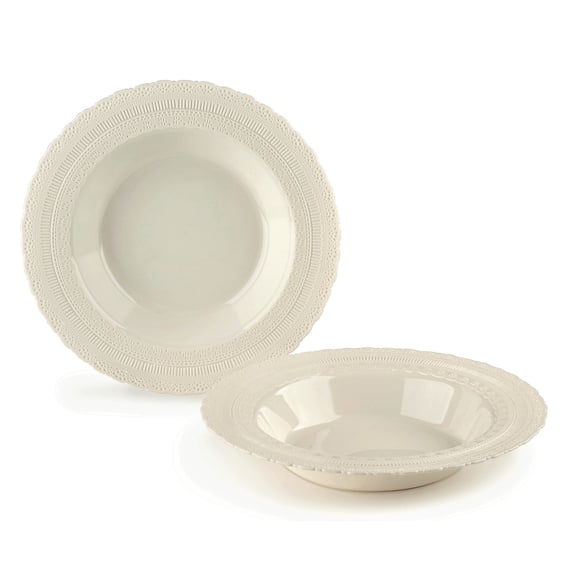 " OCCASIONS " 120 Pieces Plates Pack, Extra Heavyweight Vintage Wedding Party Disposable Plastic Bowls (14oz Soup Bowl, Chateau in Ivory)