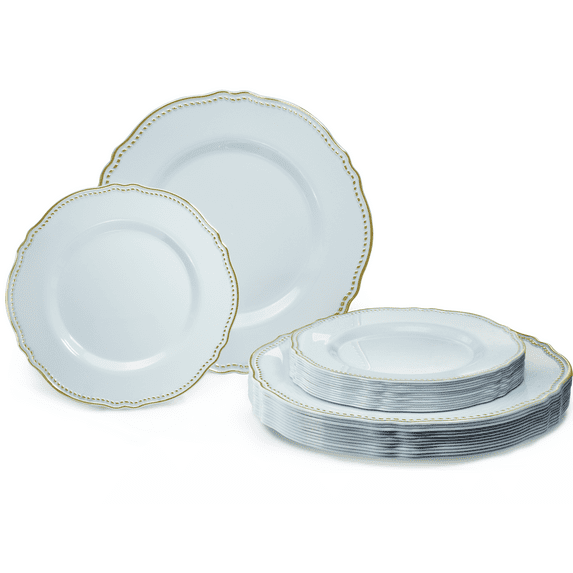 " OCCASIONS " 120 Plates Pack,(60 Guests) Heavyweight Premium Wedding Party Disposable Plastic Plates Set -60 x 10.25'' Dinner + 60 x 7.5'' Salad / Dessert (Rochelle Blue and Gold)
