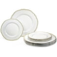 thumbnail image 1 of " OCCASIONS " 120 Plates Pack,(60 Guests) Heavyweight Premium Wedding Party Disposable Plastic Plates Set -60 x 10.25'' Dinner + 60 x 7.5'' Salad / Dessert (Rochelle White and Gold), 1 of 4