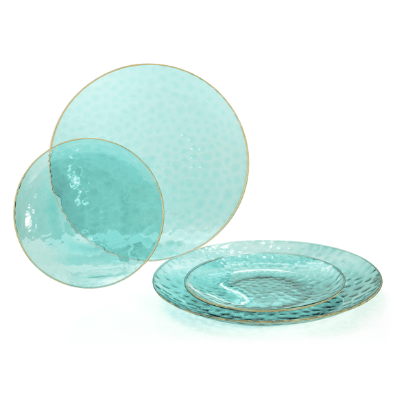 " OCCASIONS " 120 Plates Pack,(60 Guests) Premium Wedding Party Disposable Plastic Plates Set -60 x 10'' Dinner + 60 x 7'' Salad / Dessert (Coastal Clear Blue & Gold)