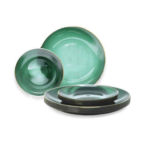 " OCCASIONS " 120 Plates Pack,(60 Guests) Premium Wedding Party Disposable Plastic Plates Set -60 x 10'' Dinner + 60 x 7'' Salad / Dessert (Pearl Green & Gold)