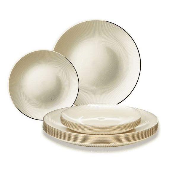" OCCASIONS " 120 Plates Pack,(60 Guests) Premium Wedding Party Disposable Plastic Plates Set -60 x 10'' Dinner + 60 x 7'' Salad / Dessert (Pearl Ivory & Gold)