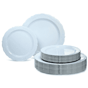 OCCASIONS 120 Plates Pack,60 Guests Vintage Wedding Party Disposable Plastic Plates Set -60 x 10 Dinner + 60 x 7.5 Salad / Dessert Verona Blue