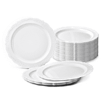 " OCCASIONS " 120 Plates Pack, Disposable Wedding Party Plastic Plates (10'' Dinner Plate, Verona in White)
