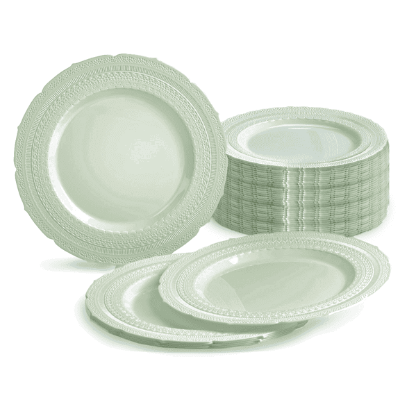 " OCCASIONS " 120 Plates Pack, Extra Heavyweight Disposable Vintage Wedding Party Plastic Plates (8.25'' Appetizer/Dessert Plate, Chateau in Mint)