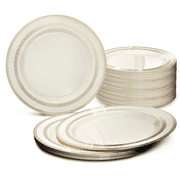 OCCASIONS  120 Plates Pack, Heavyweight Disposable Wedding Party Plastic Plates 10.5 Dinner Plate, Lace in Ivory & Gold