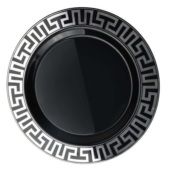 " OCCASIONS " 120 Pieces Pack, Heavyweight Disposable Wedding Party Plastic Plates (7.5'' Appetizer/Dessert Plate, Milano Black & Silver)