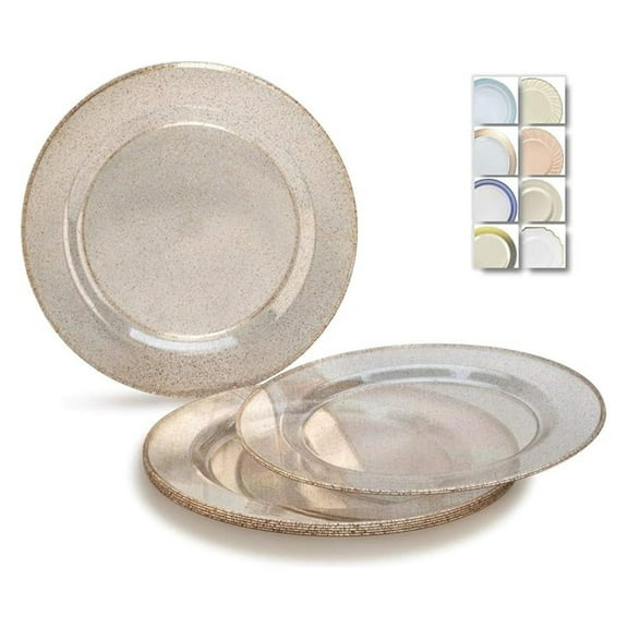 " OCCASIONS " 120 Plates Pack, Heavyweight Disposable Wedding Party Plastic Plates (7.5'' Appetizer/Dessert Plate, Seasons in Clear with Glitter)