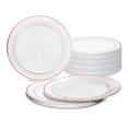 thumbnail image 1 of " OCCASIONS" 120 Plates Pack, Heavyweight Disposable Wedding Party Plastic Plates (7.5'' Appetizer/Dessert Plate, White & Rose Gold Rim), 1 of 7