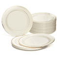 thumbnail image 1 of " OCCASIONS" 120 Plates Pack, Heavyweight Disposable Wedding Party Plastic Plates (9'' Luncheon Plate, Ivory & Gold Rim), 1 of 9