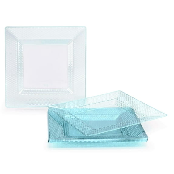 " OCCASIONS " 120 Plates Pack, Heavyweight Square Wedding Party Disposable Plastic Plates (6.5'' Cake/Bread Plate, Vitro Clear/Turquoise)