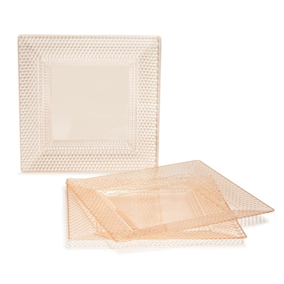 " OCCASIONS " 120 Plates Pack, Heavyweight Square Wedding Party Disposable Plastic Plates (8'' Appetizer/Dessert Plate, Vitro Clear/Blush)