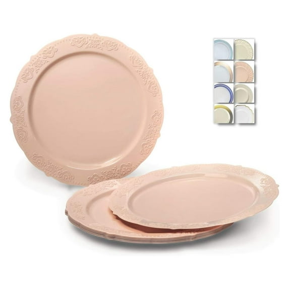 " OCCASIONS " 120 Plates Pack, Vintage , Disposable Wedding Party Plastic Plates (10.25'' Dinner Plate, Portofino in Blush/Antique Rose)
