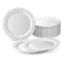 " OCCASIONS " 120 Plates Pack, Vintage Style, Disposable Wedding Party Plastic Plates (10.25'' Dinner Plate, Portofino Plain White)