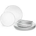 thumbnail image 1 of " OCCASIONS " 150 Piece set (25 Guests)-Wedding Plastic Plates & cutlery -Disposable Dinnerware 10.25'', 7.5'' + Silverware w/double fork (Bali in White & Silver), 1 of 7