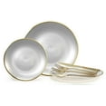 thumbnail image 1 of " OCCASIONS " 150 Piece set (25 Guests)-Wedding Plastic Plates & cutlery -Disposable Dinnerware 10'', 7'' + Gold Silverware w/double fork (Belize in White Pearl & Gold), 1 of 8