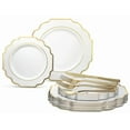 thumbnail image 1 of " OCCASIONS " 150 Piece set (25 Guests)-Wedding Plastic Plates & cutlery -Disposable heavyweight Dinnerware 10.5'', 8'' + Silverware w/double fork (Imperial White & Gold), 1 of 9
