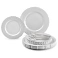thumbnail image 1 of " OCCASIONS " 150pcs set (25 Guests)-Extra Heavyweight Vintage Wedding Disposable/Reusable Plastic Plates -25 x 11'' + 25 x 8.25'' +Silverware (Chateau Collection in Light Gray), 1 of 8