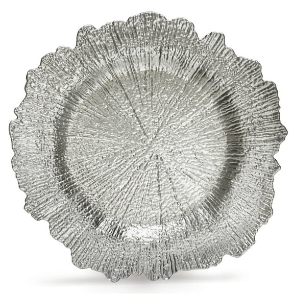 " OCCASIONS " 20 pcs 13'' Round Plastic Acrylic Wedding Chargers, Dinner Party Decoration Charger Plates (Coral in Silver)